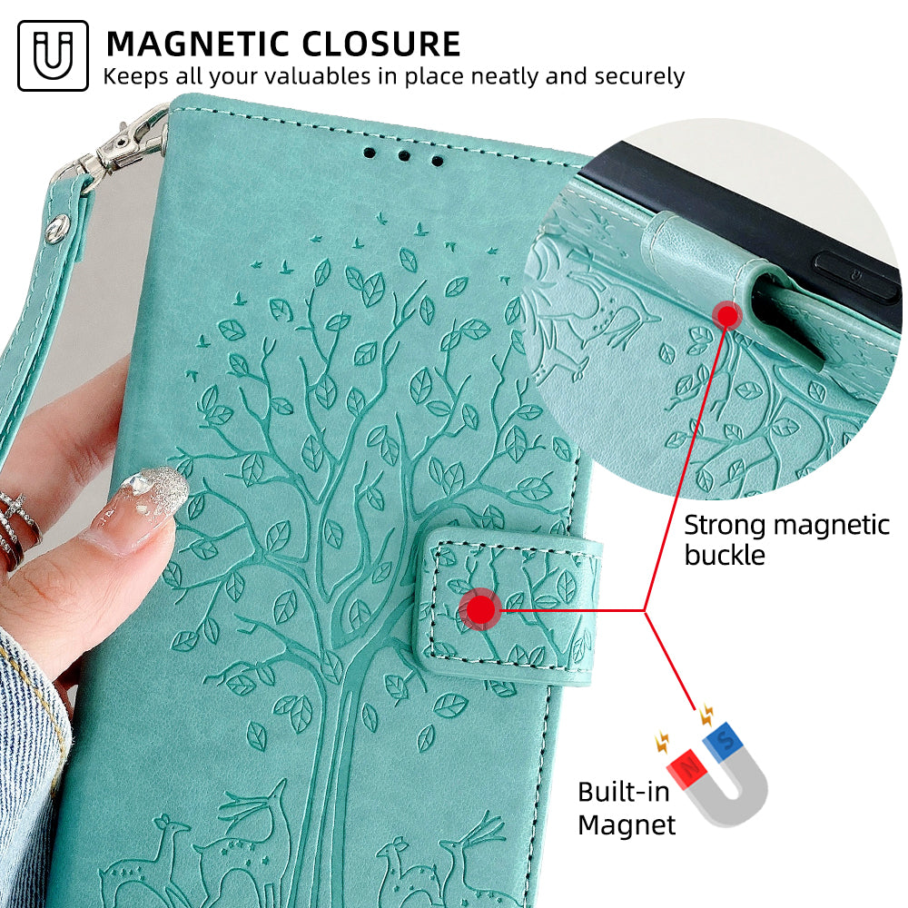 For OnePlus 12 5G Leather Case Imprinted Deer Tree Pattern Card Slots Wallet Phone Guard Cover - Green For OnePlus 12 5G Leather Case Imprinted Deer Tree Pattern Card Slots Wallet Phone Guard Cover - Green